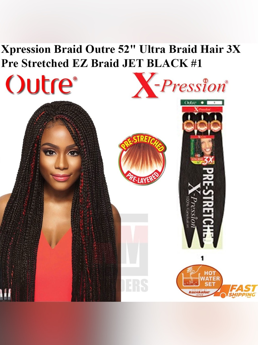 X-Pression Pre-Stretched Ultra Braid Hair - Jet Black #1